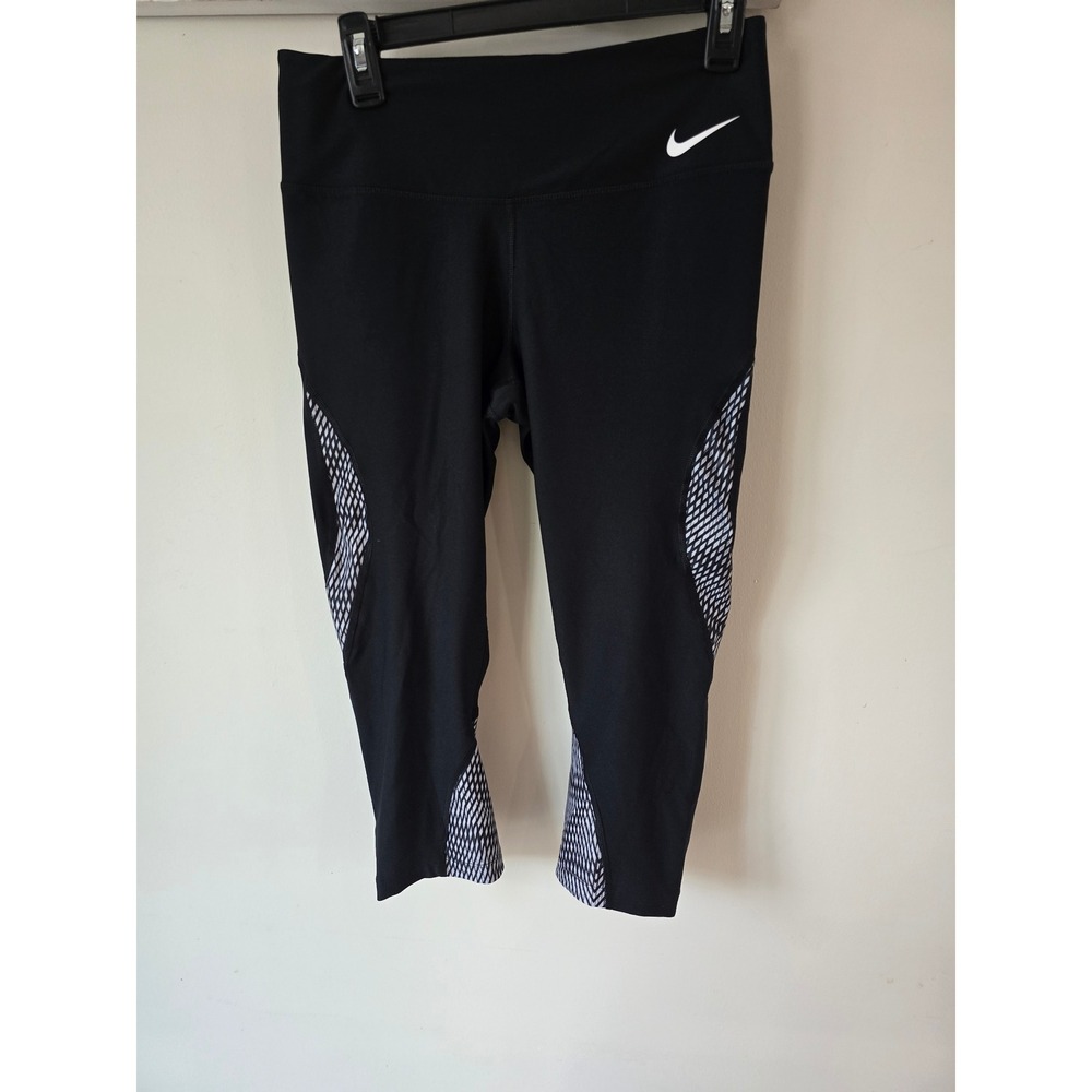 Nike Dri-FIT Women Black Geometric Print Cropped Leggings Size Medium Activewear